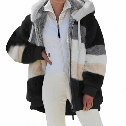 Fleece Colorblock Hooded Zip Up Jacket