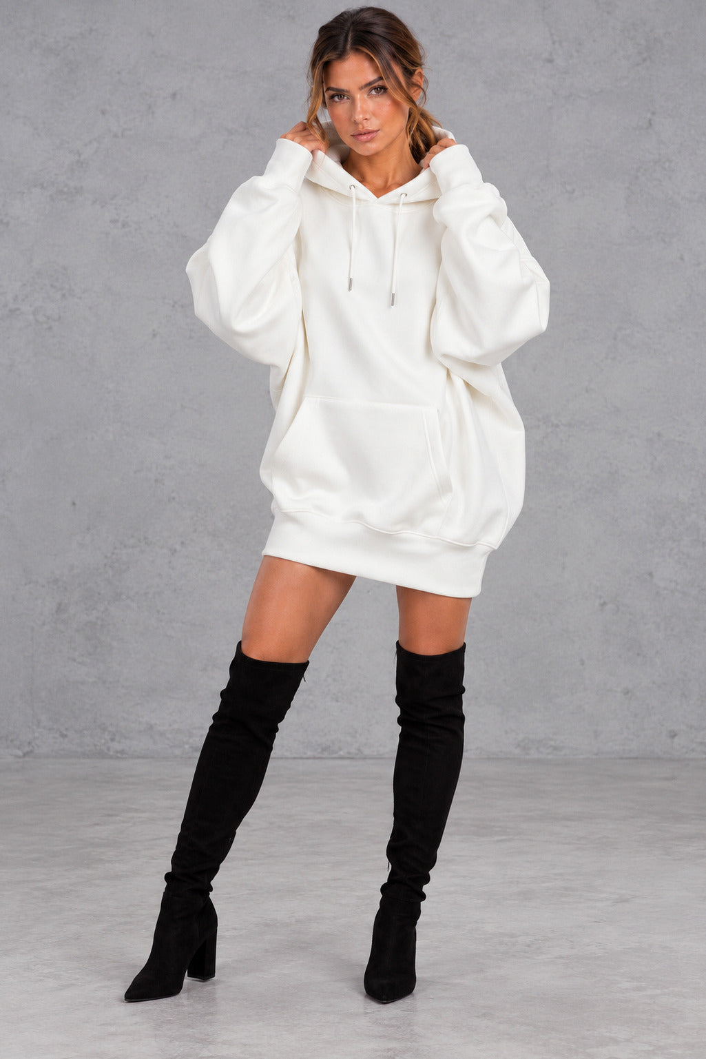 Fleece Oversized Long Sleeve Mini Hoodie Dress