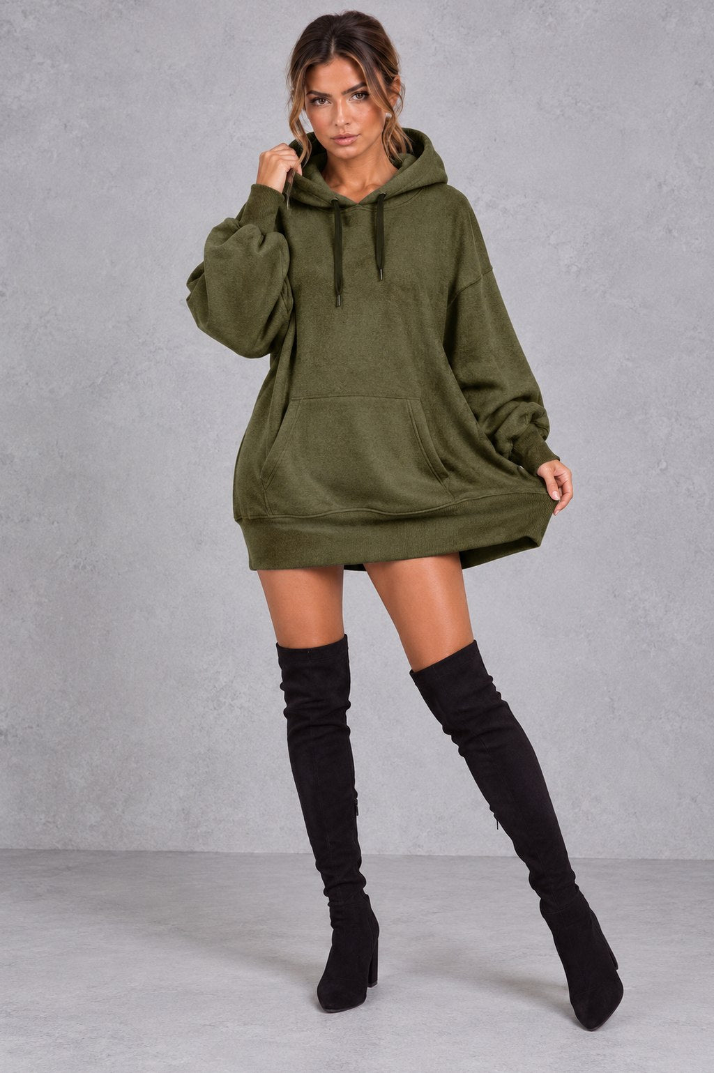 Fleece Oversized Long Sleeve Mini Hoodie Dress