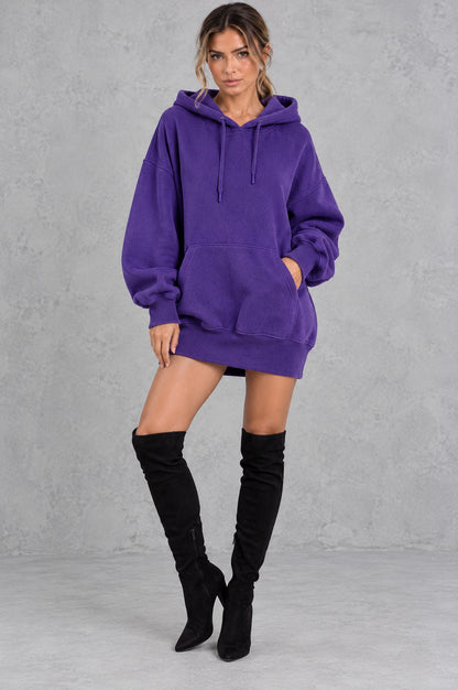 Fleece Oversized Long Sleeve Mini Hoodie Dress