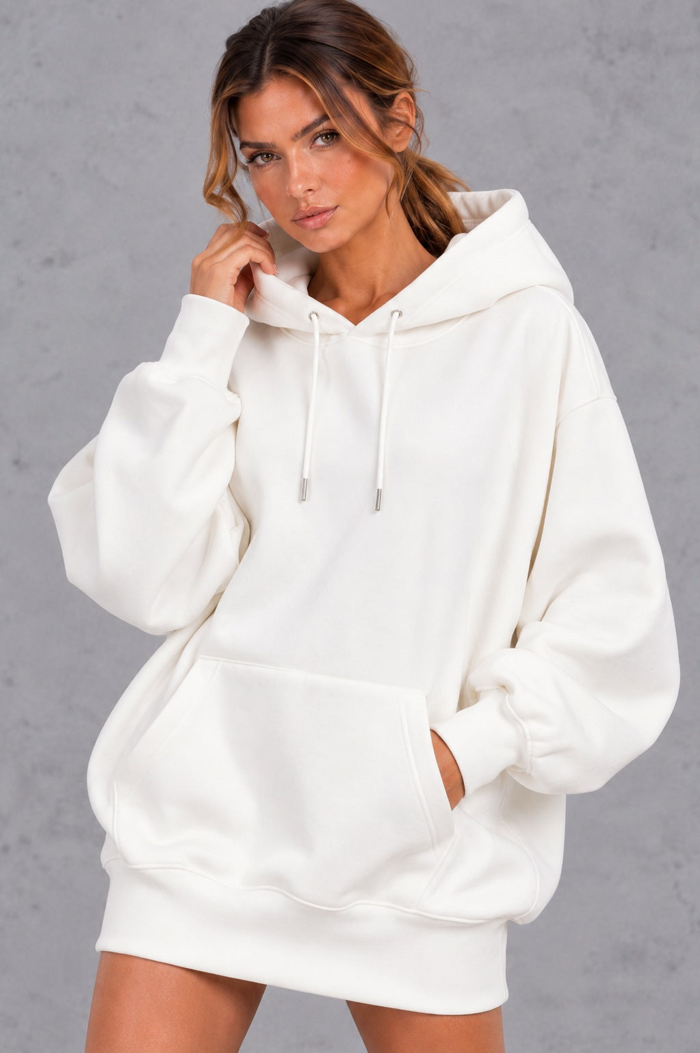 Fleece Oversized Long Sleeve Mini Hoodie Dress