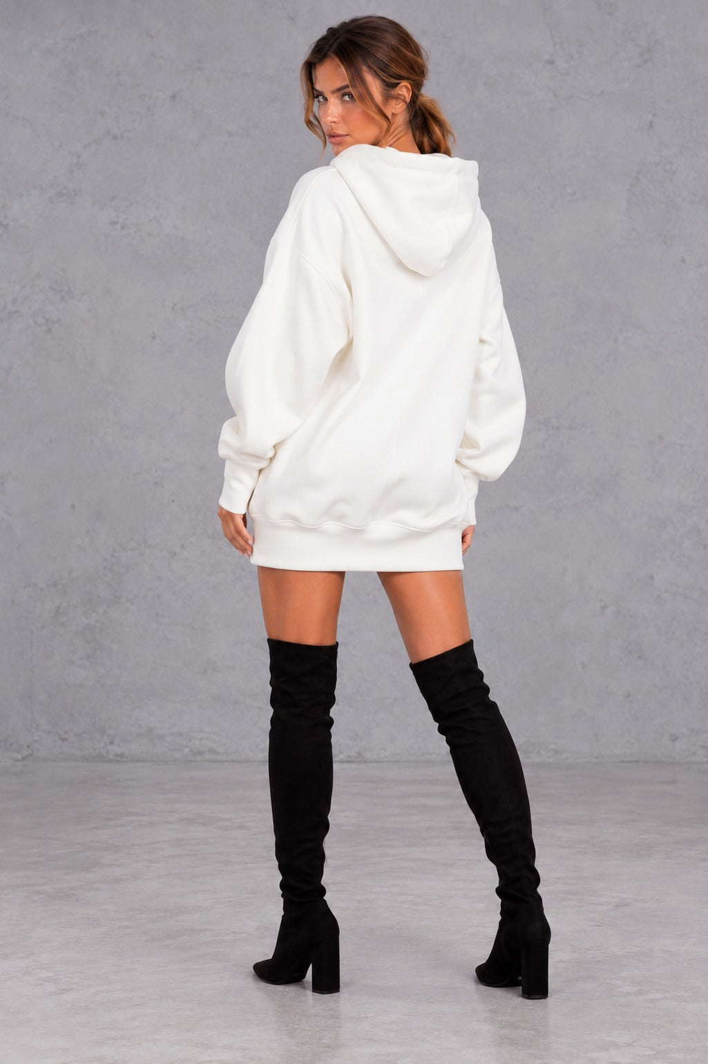 Fleece Oversized Long Sleeve Mini Hoodie Dress