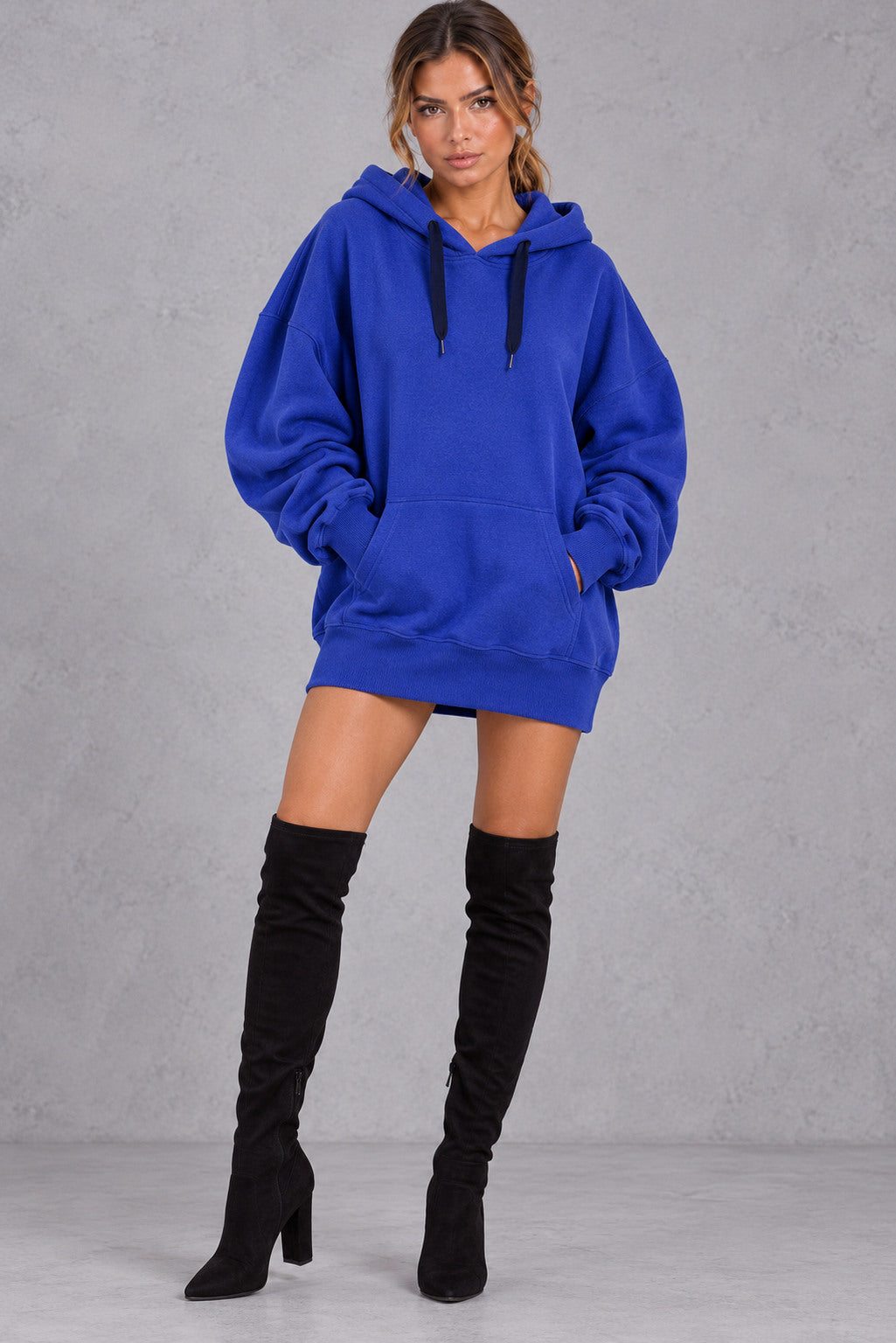 Fleece Oversized Long Sleeve Mini Hoodie Dress