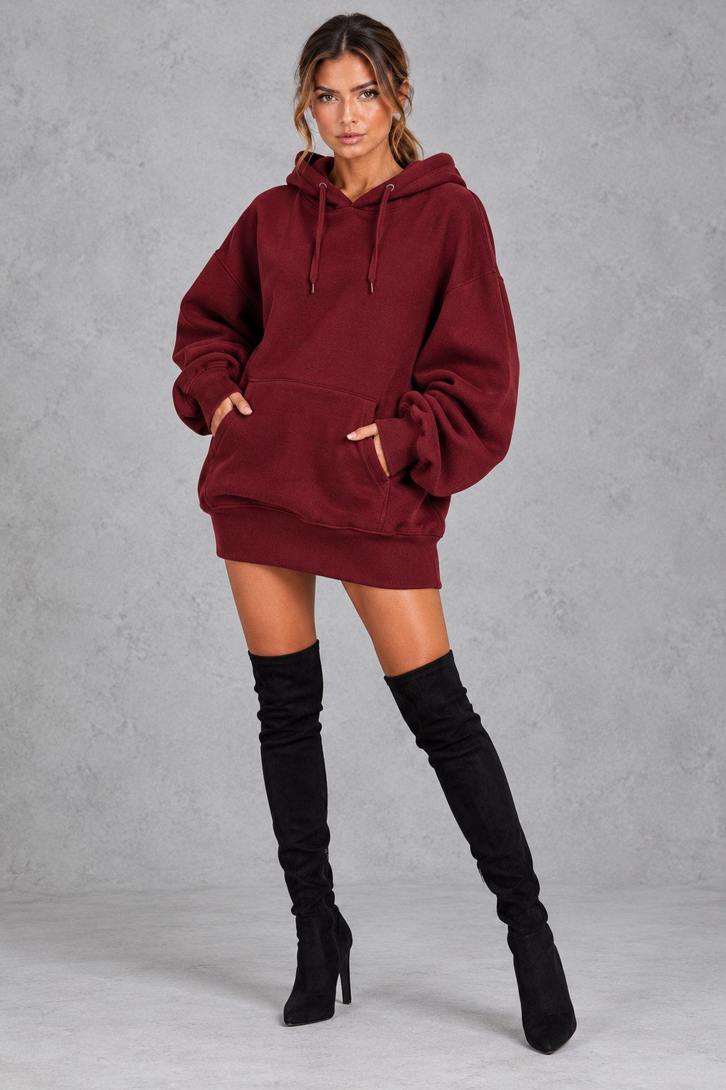Fleece Oversized Long Sleeve Mini Hoodie Dress