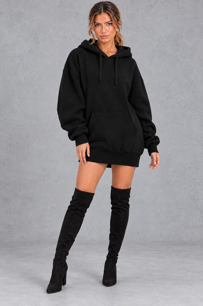 Fleece Oversized Long Sleeve Mini Hoodie Dress