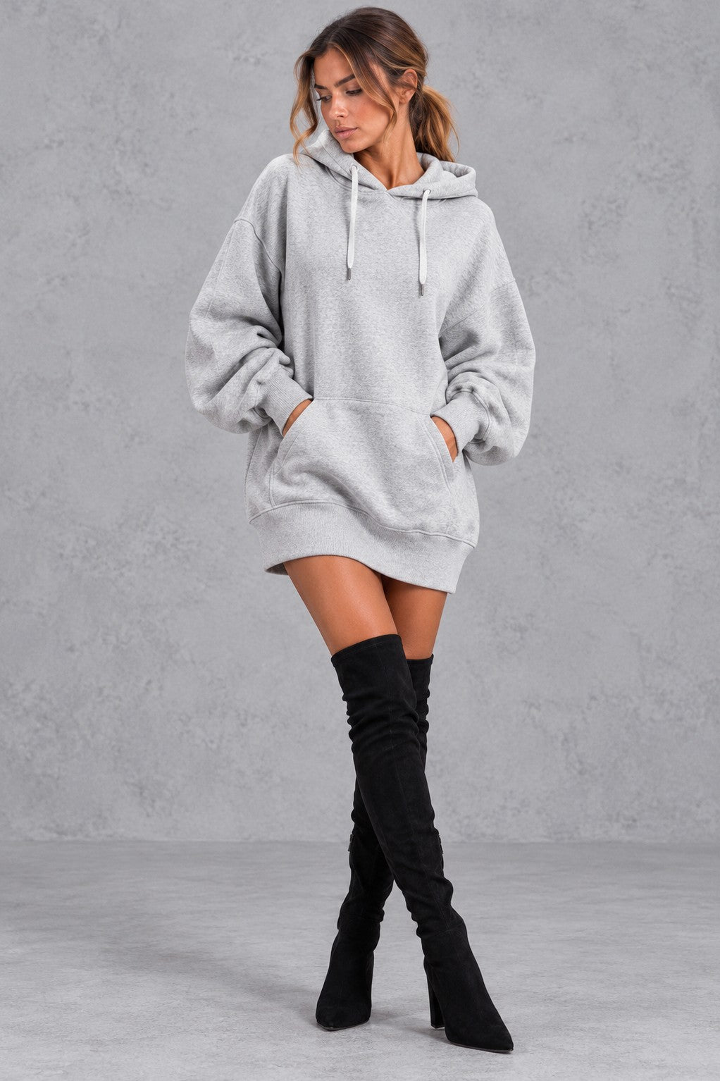 Fleece Oversized Long Sleeve Mini Hoodie Dress