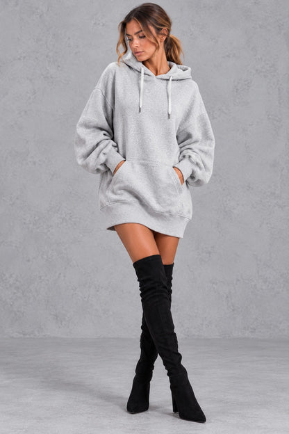 Fleece Oversized Long Sleeve Mini Hoodie Dress
