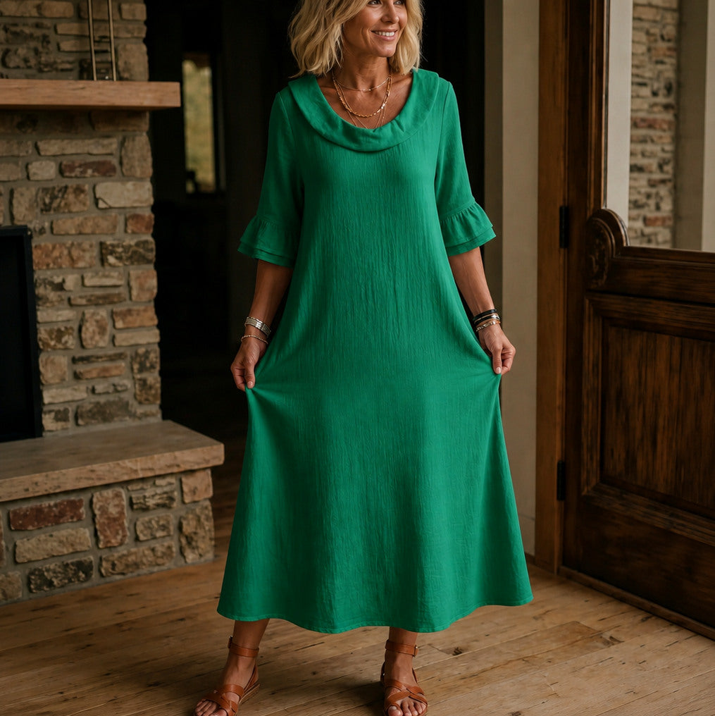 Gauze Cowl Neck Maxi Dress