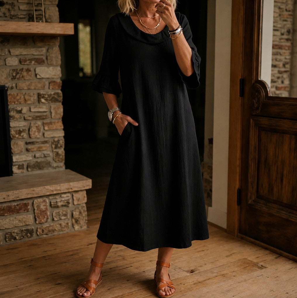 Gauze Cowl Neck Maxi Dress