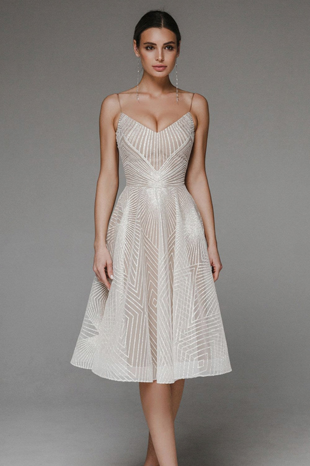 Geometric Sweetheart Spaghetti Strap Maxi Dress
