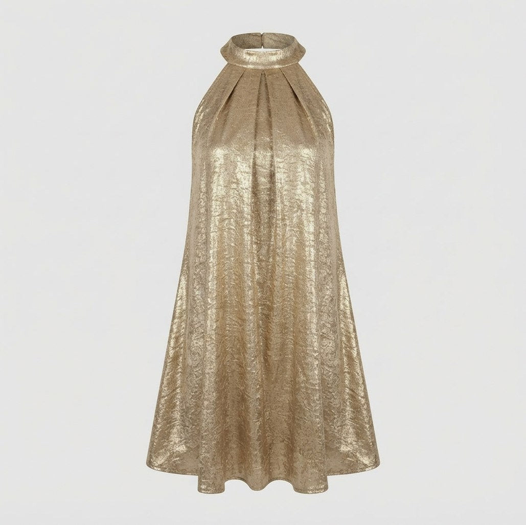 Halter Pleated Mini Dress