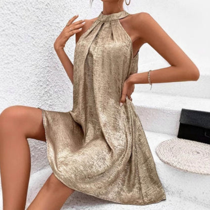 Halter Pleated Mini Dress