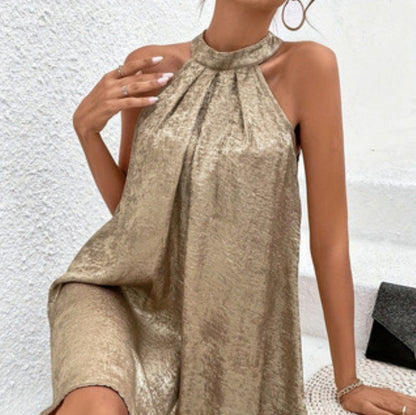 Halter Pleated Mini Dress