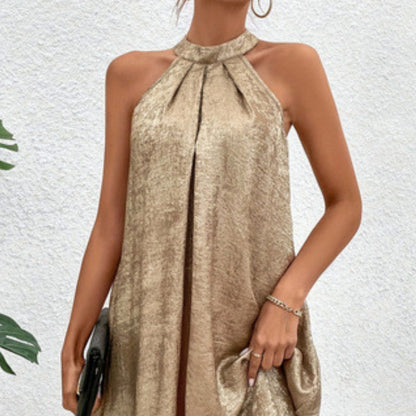 Halter Pleated Mini Dress