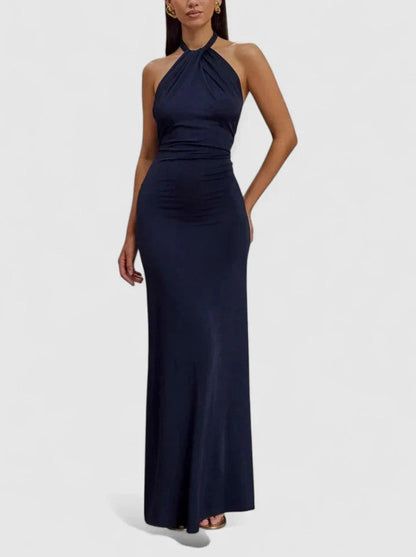 Halter Ruched Fitted Maxi Dress