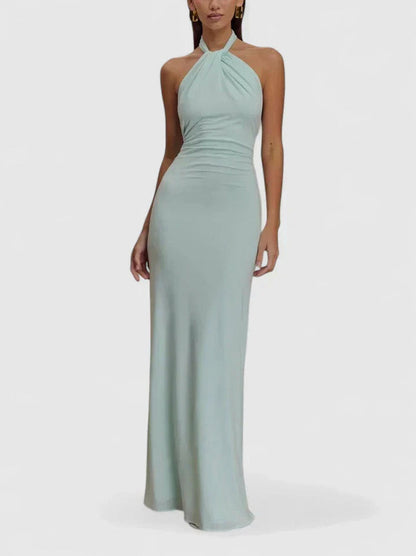 Halter Ruched Fitted Maxi Dress