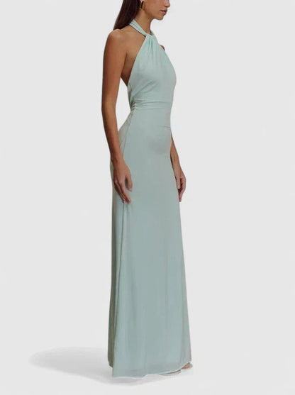 Halter Ruched Fitted Maxi Dress
