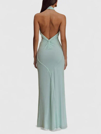 Halter Ruched Fitted Maxi Dress