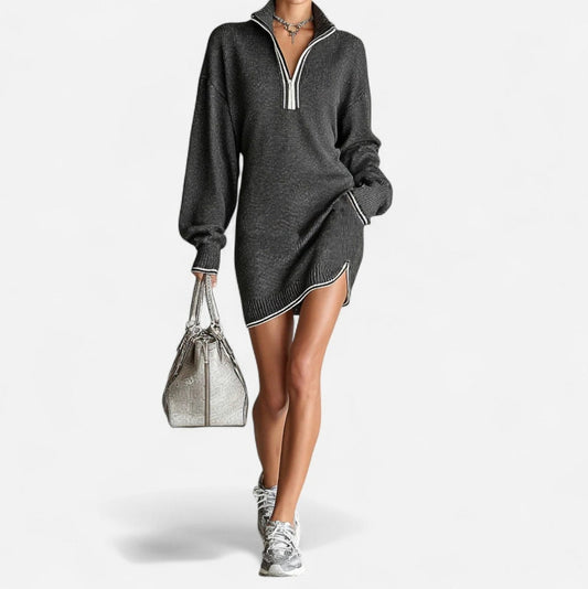 Knit Half Zip Mini Sweater Dress