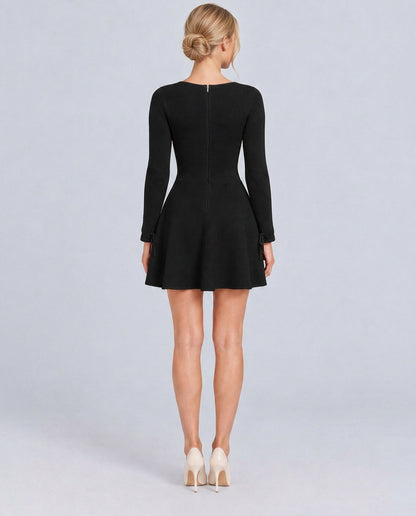 Knit Long Sleeve Bow Mini Sweater Dress