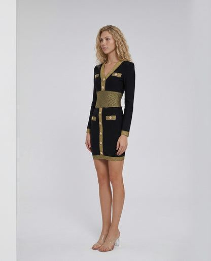 Knit Long Sleeve Button Front Mini Dress