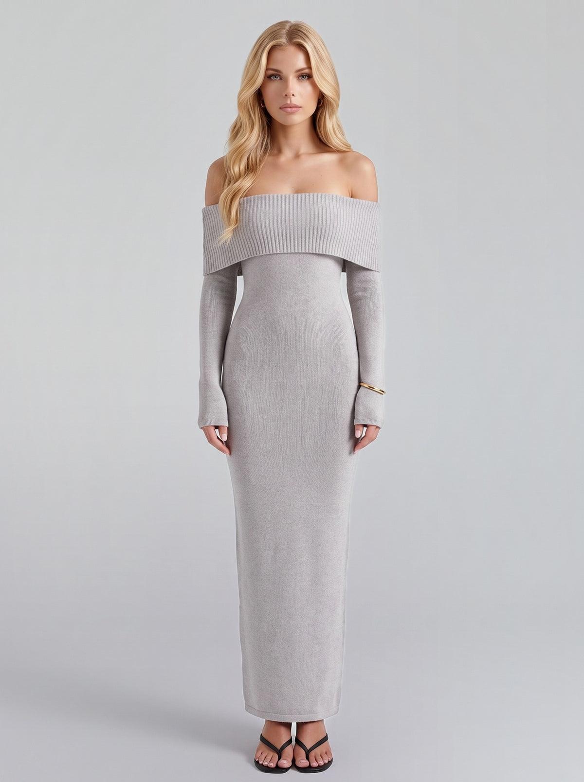 Knit Long Sleeve Off Shoulder Maxi Dress