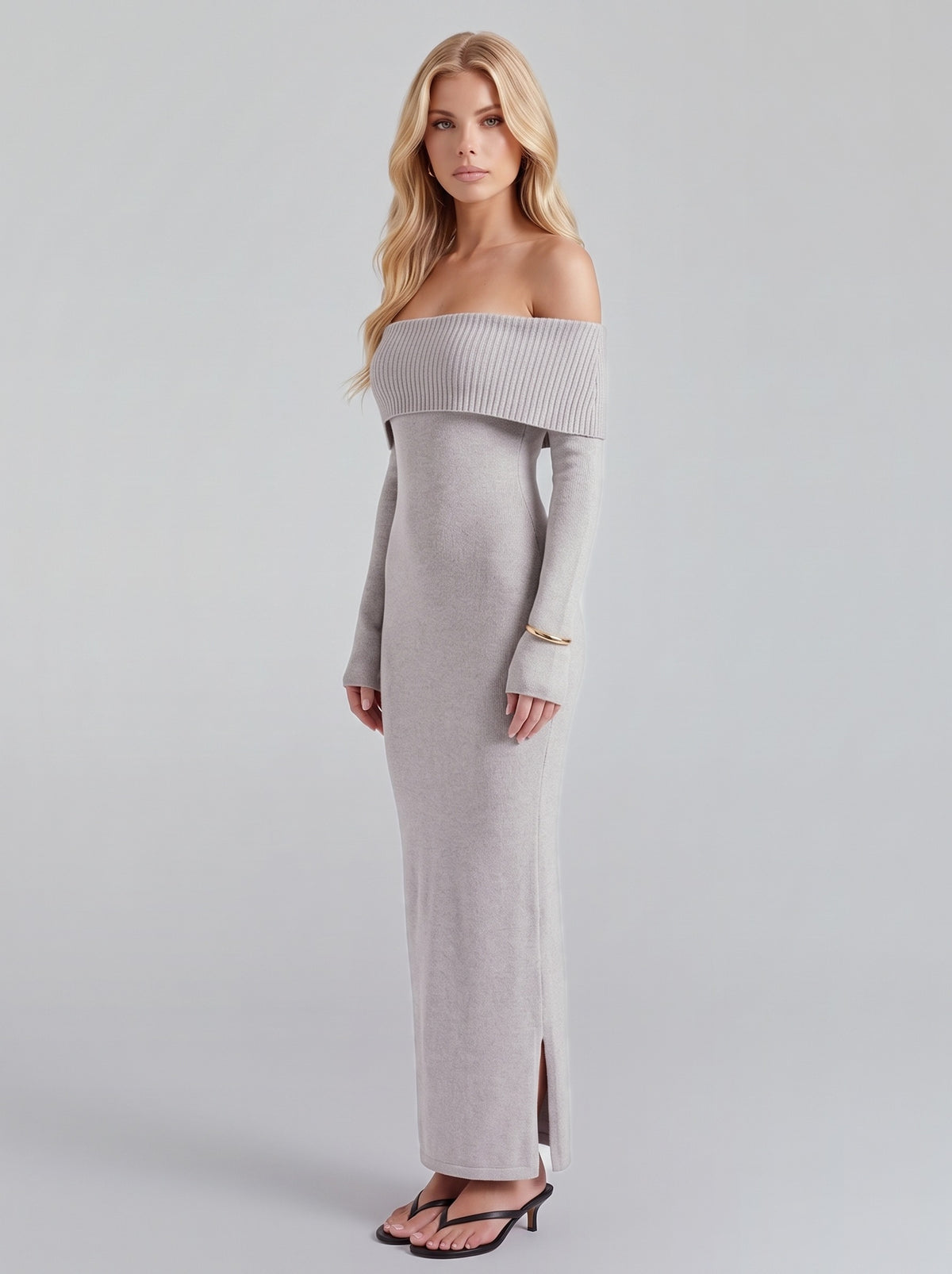 Knit Long Sleeve Off Shoulder Maxi Dress