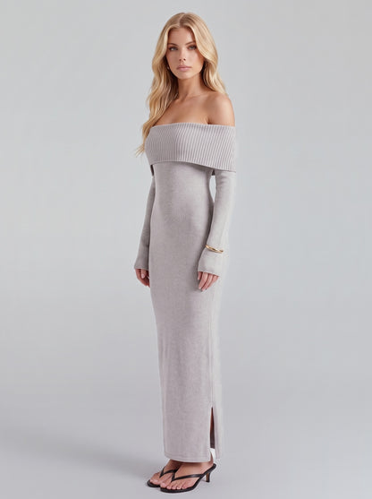 Knit Long Sleeve Off Shoulder Maxi Dress