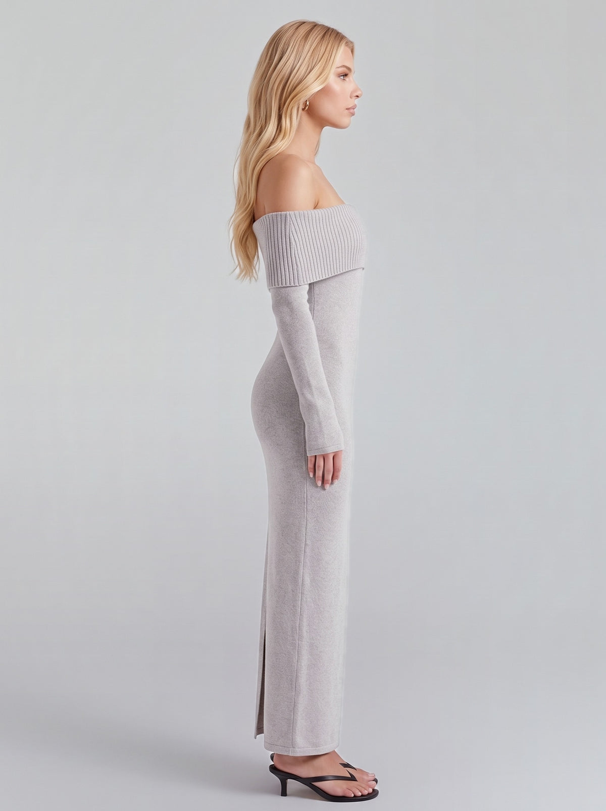 Knit Long Sleeve Off Shoulder Maxi Dress