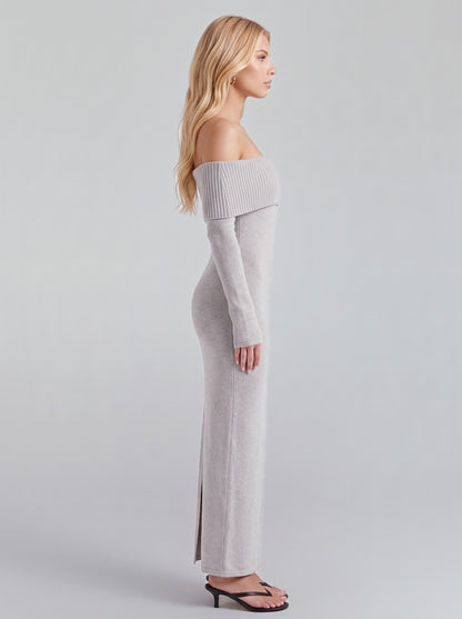Knit Long Sleeve Off Shoulder Maxi Dress