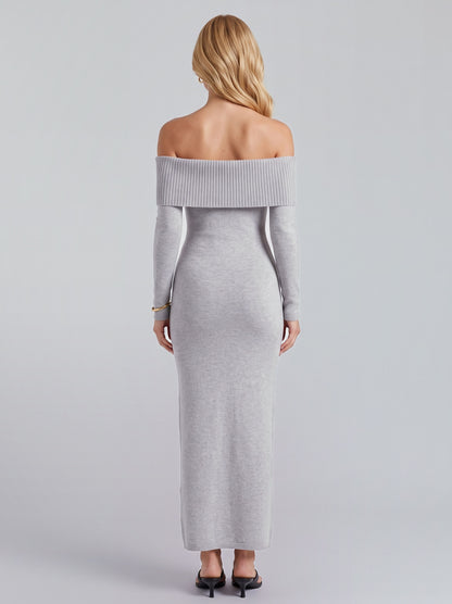 Knit Long Sleeve Off Shoulder Maxi Dress