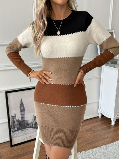 Knit Striped Long Sleeve Sweater Dress