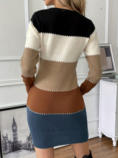 Knit Striped Long Sleeve Sweater Dress