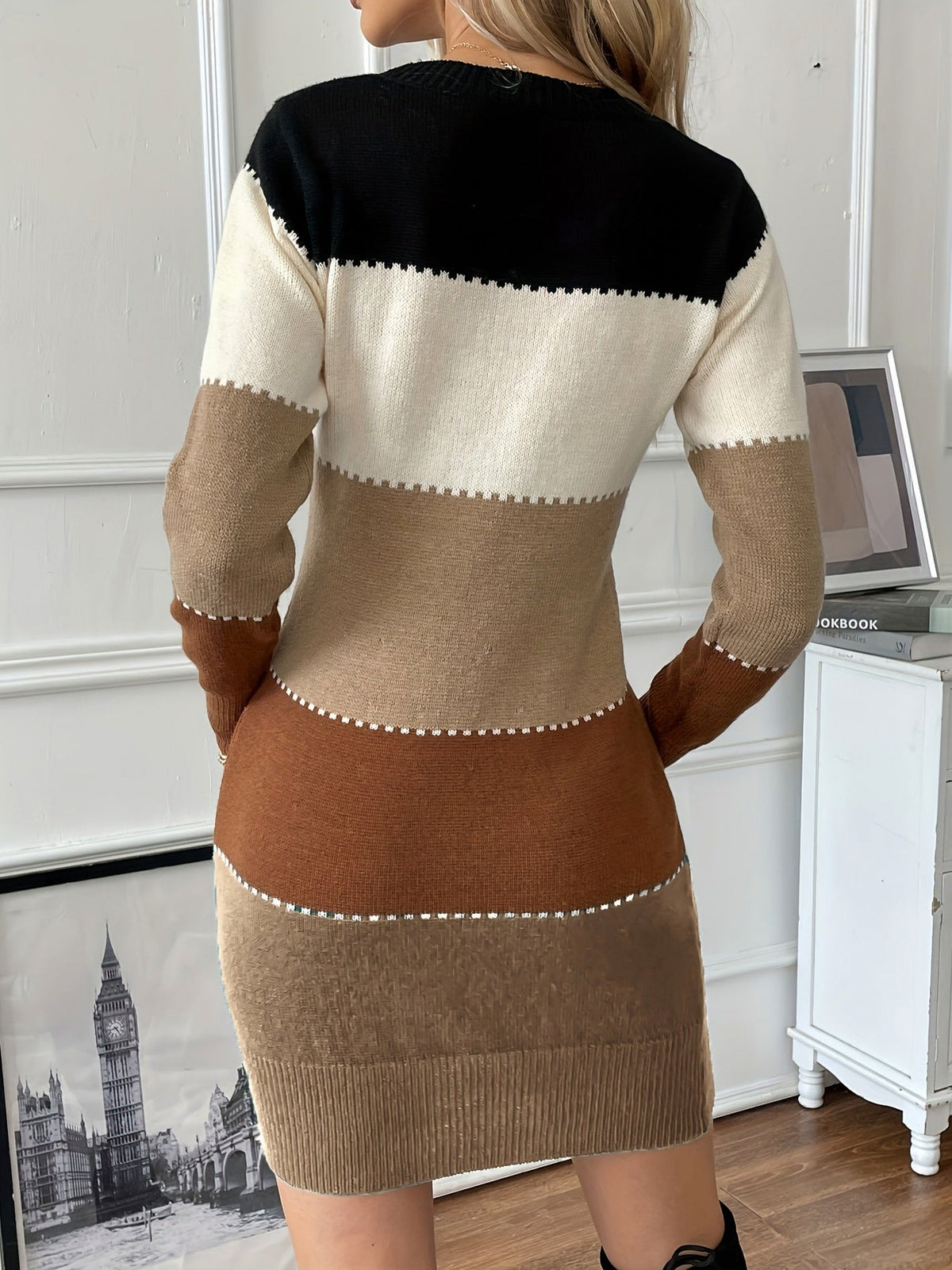Knit Striped Long Sleeve Sweater Dress