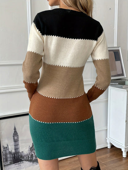Knit Striped Long Sleeve Sweater Dress