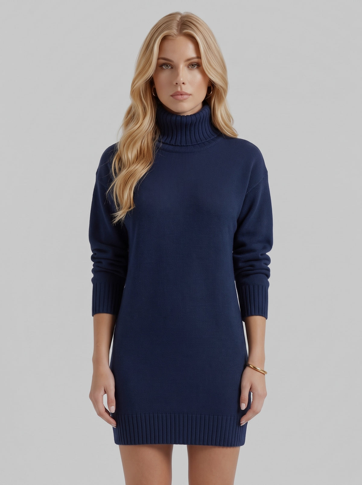 Knit Long Sleeve Turtleneck Sweater Dress