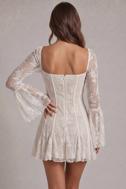 Lace Long Sleeve Corset Sweetheart Mini Dress