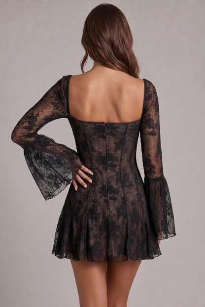 Lace Long Sleeve Corset Sweetheart Mini Dress