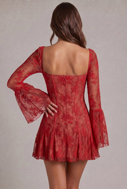 Lace Long Sleeve Corset Sweetheart Mini Dress