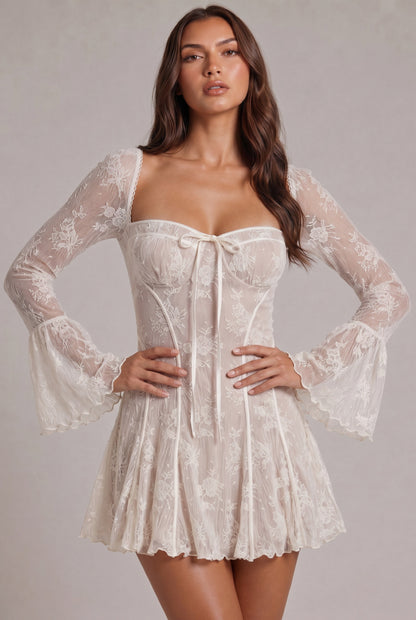 Lace Long Sleeve Corset Sweetheart Mini Dress