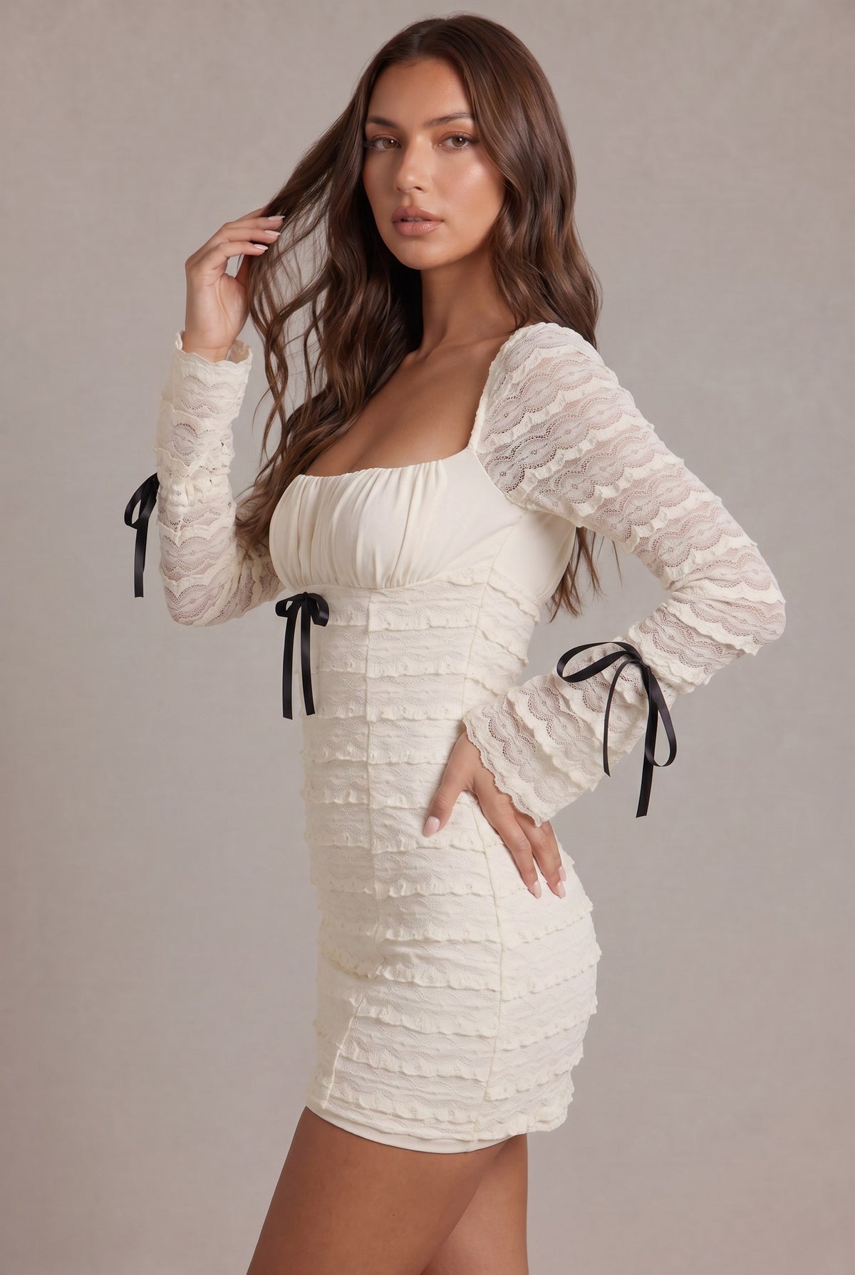 Lace Long Bell Sleeve Mini Dress