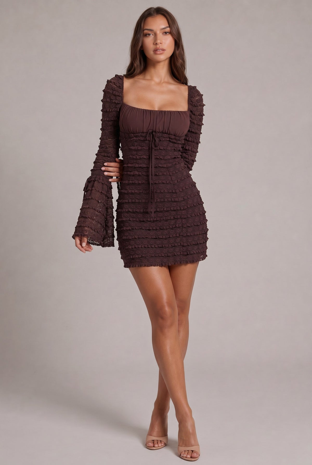 Lace Long Bell Sleeve Mini Dress