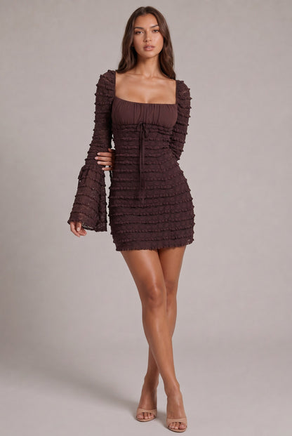 Lace Long Bell Sleeve Mini Dress