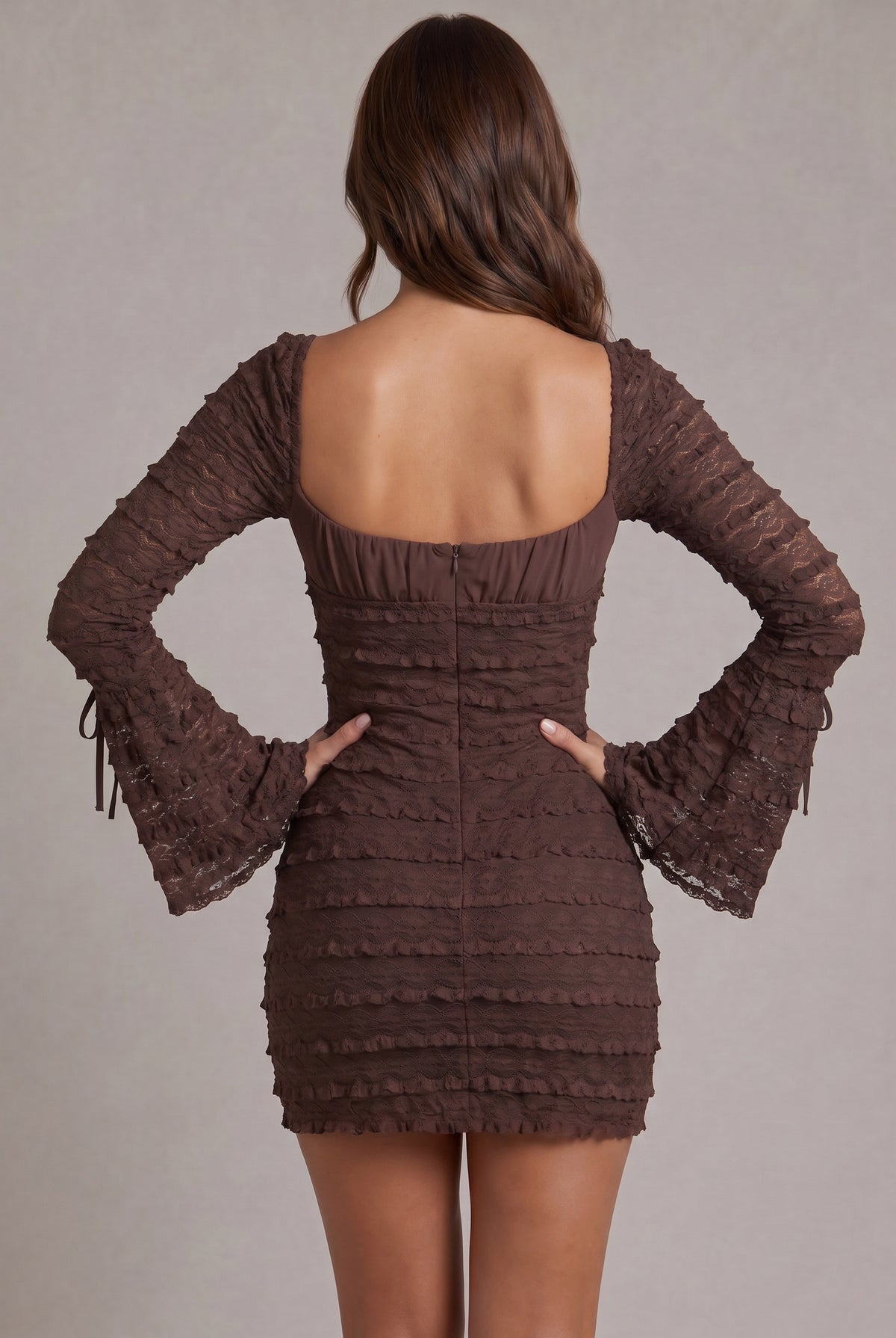 Lace Long Bell Sleeve Mini Dress