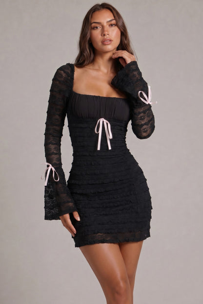 Lace Long Bell Sleeve Mini Dress