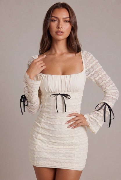 Lace Long Bell Sleeve Mini Dress