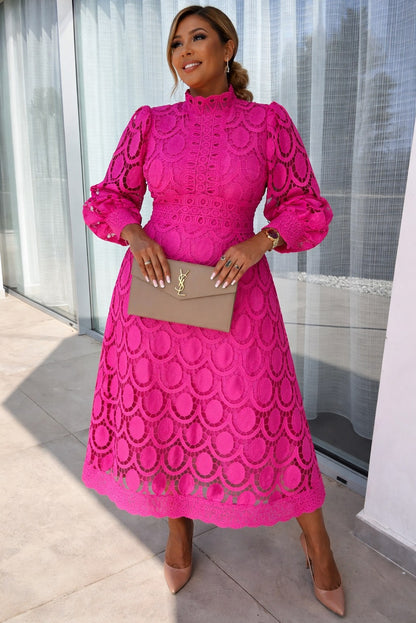 Lace Long Sleeve Mock Neck Midi Dress