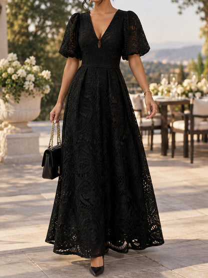 Lace Puff Sleeve Maxi Dress