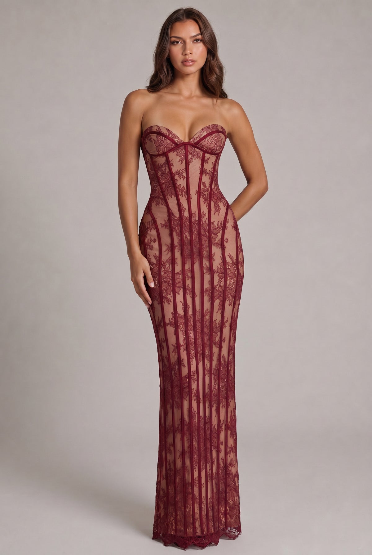 Lace Strapless Corset Maxi Dress