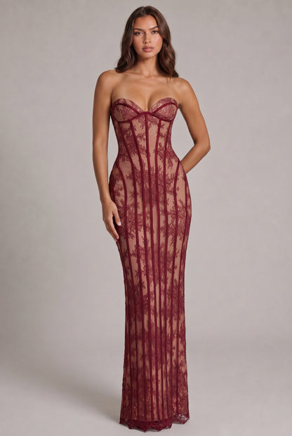 Lace Strapless Corset Maxi Dress